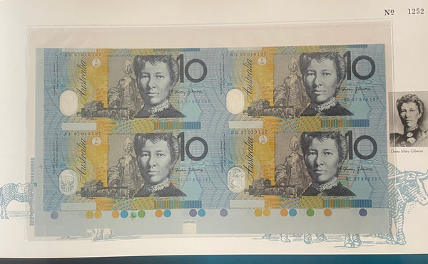 Australia 1997 Sydney Show $10 Polymer Evans/Macfarlane Uncut Block of 4 Banknote Folder