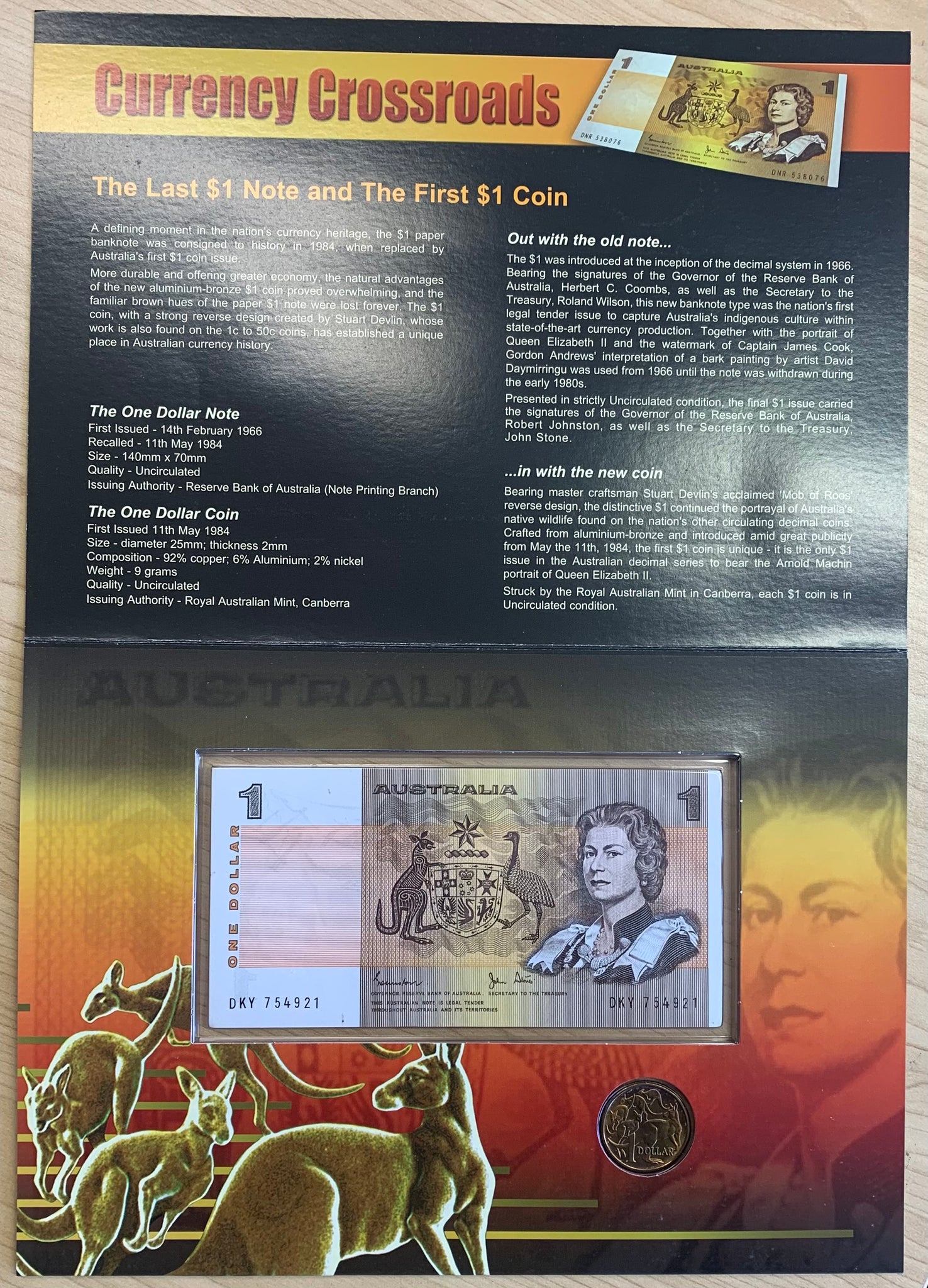 1984 One Dollar Limited Edition Pack Last $1 Note First $1 Coin Sherwood Folder