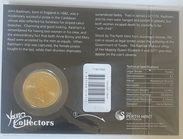 Tuvalu 2011 Calico Jack Pirate $1 Coloured Coin
