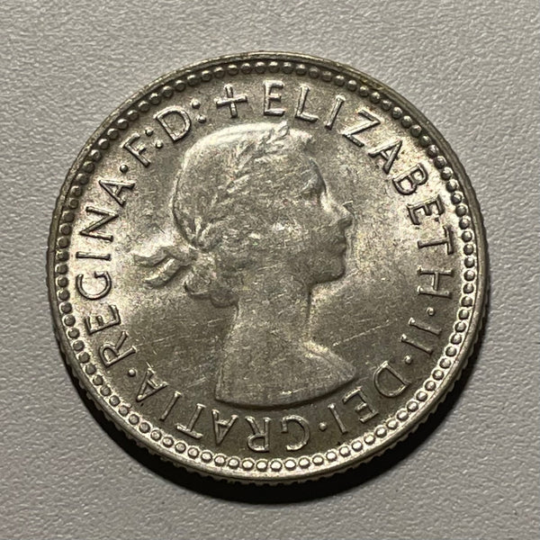 Australia 1956 6d Sixpence Silver Coin about Uncirculated Condition