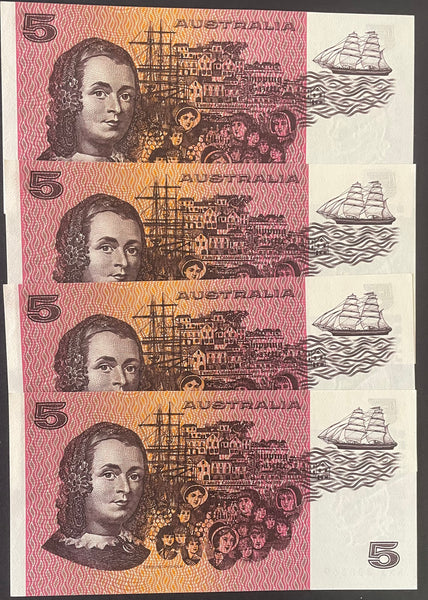 Australia $5 Knight/Stone Banknote Uncirculated Run of 4. R207