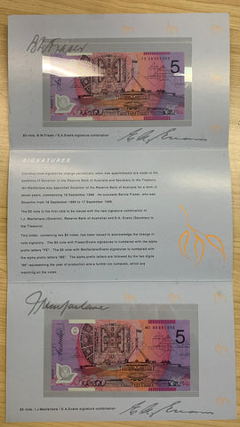 Australia 1996 $5 Signatures Polymer Uncirculated Banknote Deluxe Folder