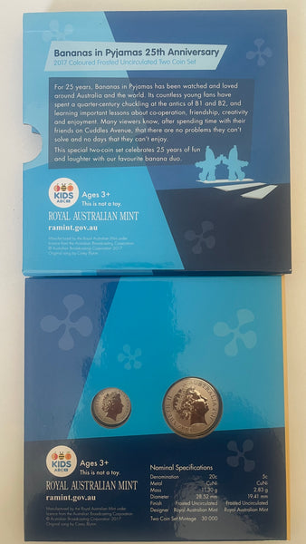 Australia 2017 5c and 20c Set Bananas in Pyjamas. Coloured coins