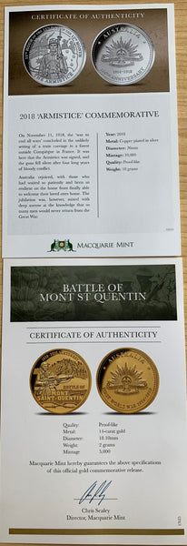 Macquarie Mint First World War Silver 10 Medallion Commemorative Collection with Gold Coin