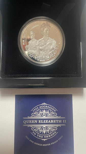2022 Tokelau $5 Queen Elizabeth II Accession Fine 1oz Silver Proof Coin