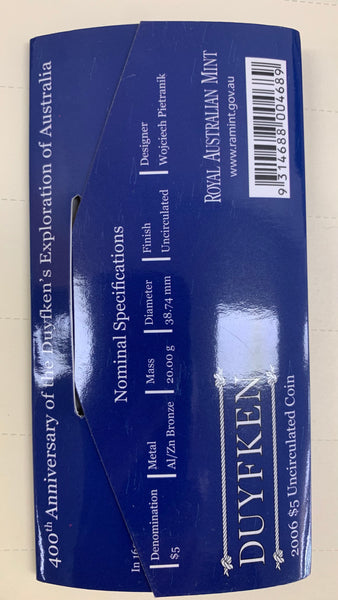 Australia Holland Netherlands 2006 $5 400 Years Australia On The Map Duyfken coin