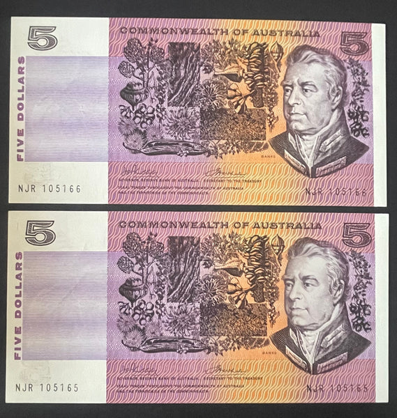Australia $5 Phillips/Randall Uncirculated Banknote Consecutive Pair R204