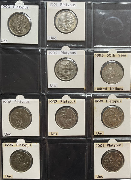 Australia 1966 to 2017 Uncirculated Twenty Cents 20c Collection 125 Coins