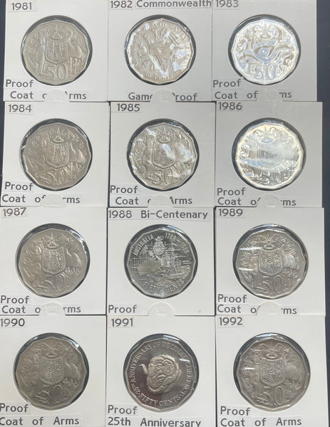 Australia 1966 - 2011 plus 2014 Royal Australian Mint Fifty Cents 50c Proof Coin Collection