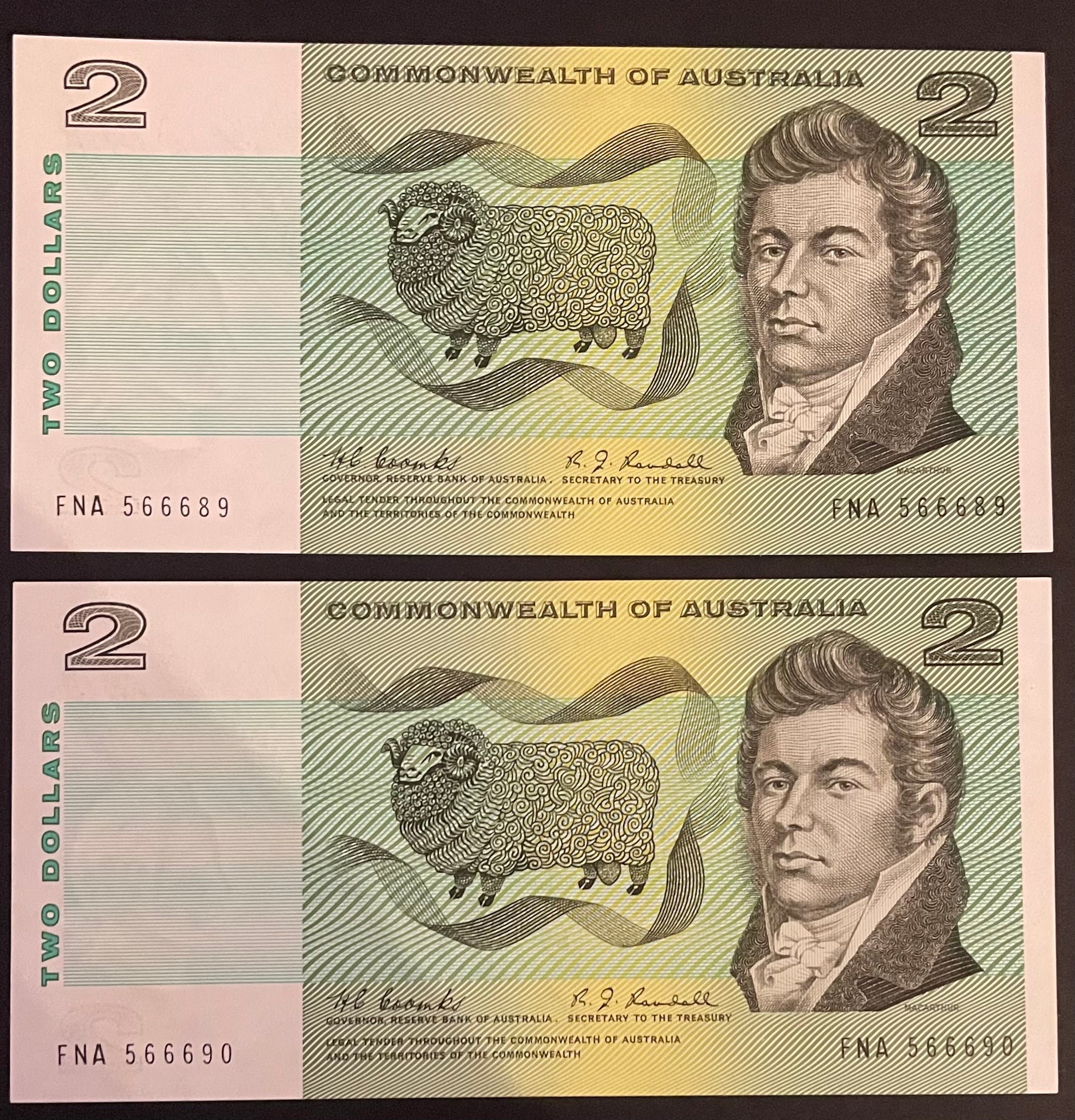 Australia $2 Commonwealth of Australia Coombs/Randall Uncirculated Pair R82