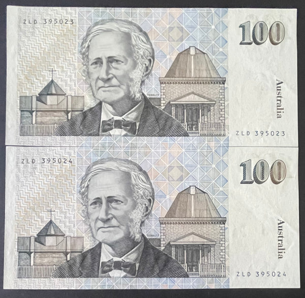 Australia 1996 $100 Mawson Signed Fraser Cole Last Signature Uncirculated Pair R613L