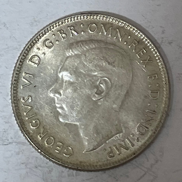Australia 1944 Melbourne Mint 2/- Florin Silver Coin about Uncirculated