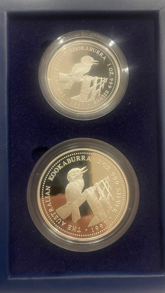 Australia 1997 Perth Mint Kookaburra 1oz & 2oz .999 Silver Proof Coin Set