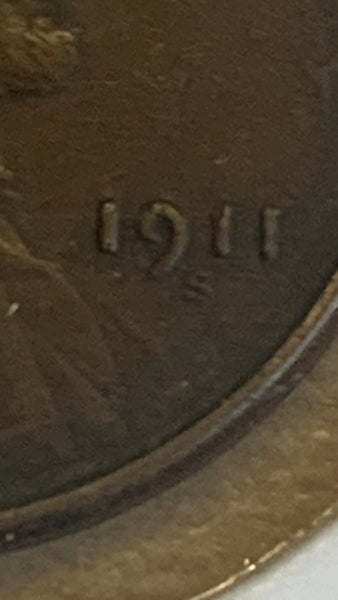 USA 1911 s Mintmark Cent Coin. 1911s 1c VF