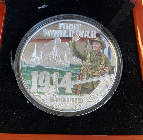 Niue 2014 First World War Series - War Declared 5oz 999 Silver Coin Box Cert