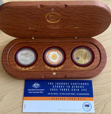 Australia 2004 The Journey Continues Sydney To Athens Gold Silver Bronze 3 Coin Set