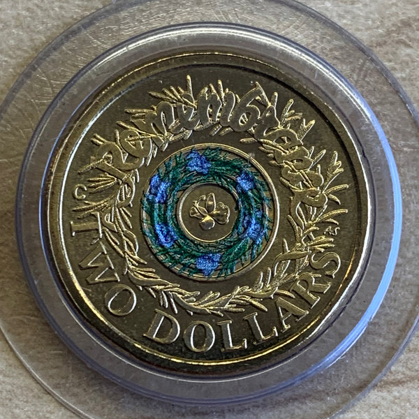 2017 Royal Australian Mint $2 Remembrance Day C Mintmark Coloured Coin