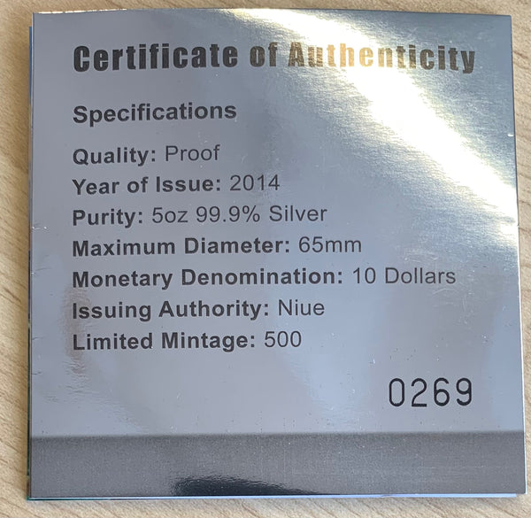 Niue 2014 First World War Series - War Declared 5oz 999 Silver Coin Box Cert