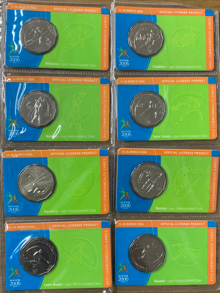 2006 Australia 50c Fifty Cents Uncirculated Commonwealth Games set of 17 coins