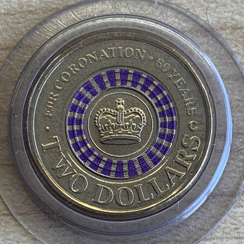 2013 $2 60th Anniversary of the Coronation of Queen Elizabeth II 'C' Mintmark Coloured Uncirculated Coin