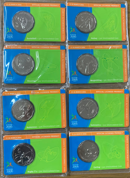 2006 Australia 50c Fifty Cents Uncirculated Commonwealth Games set of 17 coins