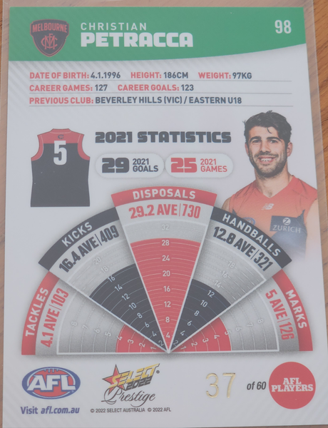 2022 AFL Select Prestige Green Christian Petracca Melbourne 37/60