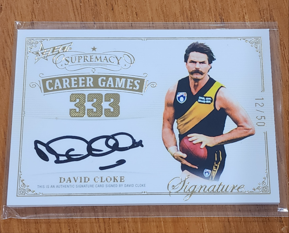 2024 AFL Select Supremacy Career Games 333 David Cloke  Richmond Signature 12/50