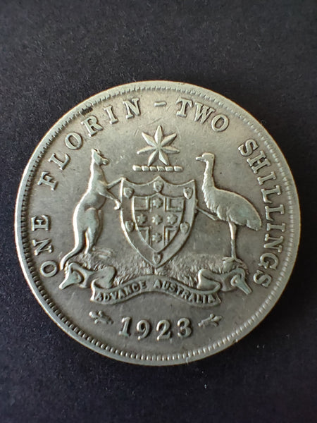 Australia 1923 2/- Florin Silver Coin Fine Condition