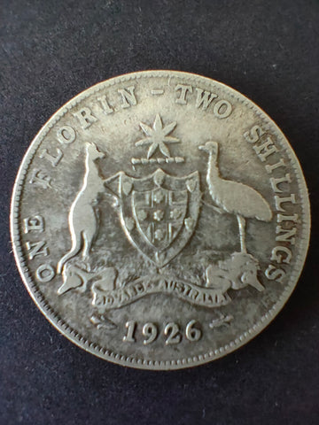 Australia 1926 2/- Florin Silver Coin Fine Condition