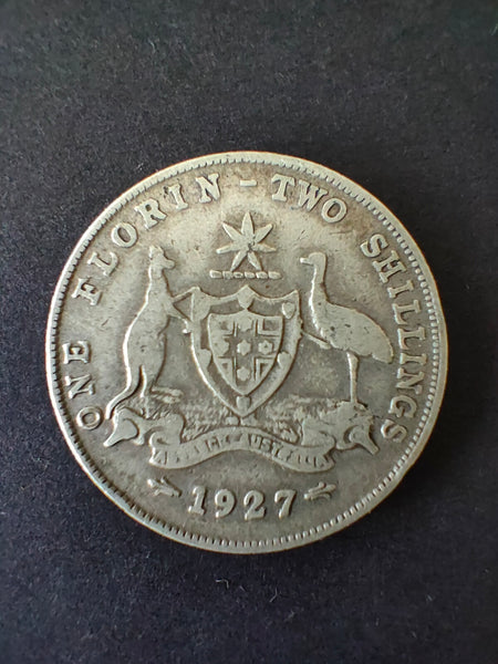 Australia 1927 2/- Florin Silver Coin Fine Condition