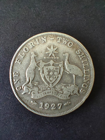 Australia 1927 2/- Florin Silver Coin Fine Condition