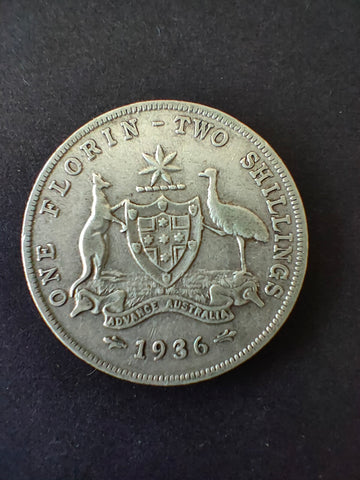 Australia 1936 2/- Florin Silver Coin Fine Condition