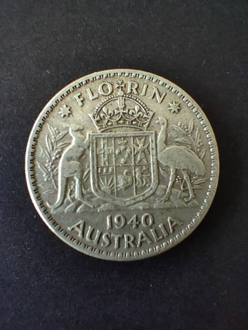 Australia 1940 2/- Florin Silver Coin Fine Condition