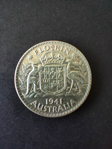 Australia 1941 2/- Florin Silver Coin Fine Condition
