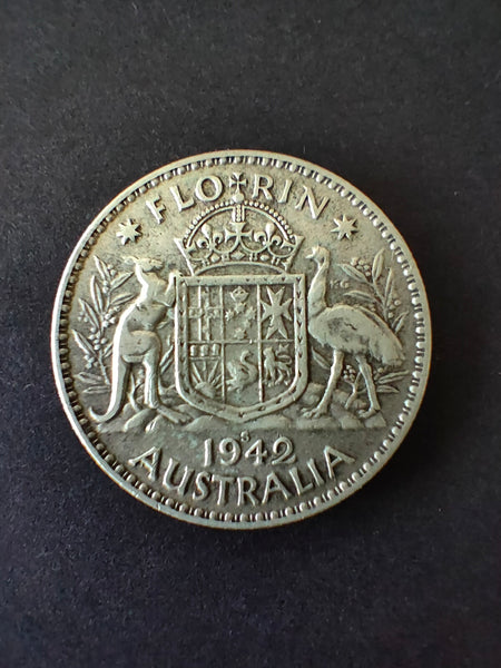 Australia 1942S 2/- Florin Silver Coin Fine Condition