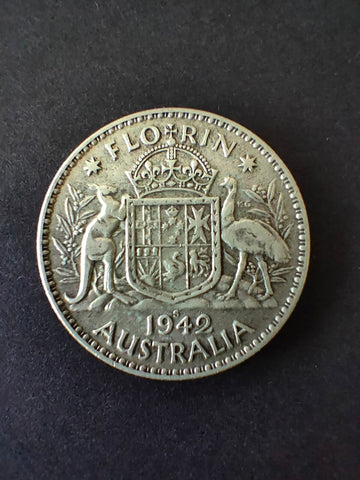 Australia 1942S 2/- Florin Silver Coin Fine Condition