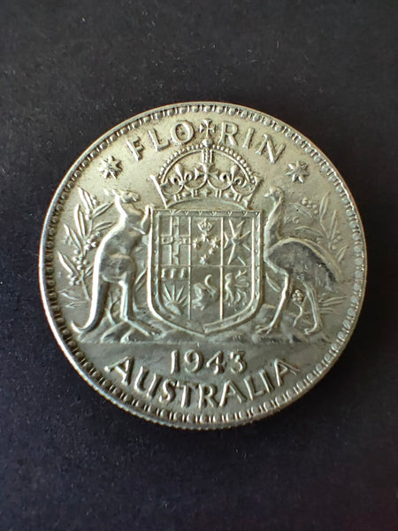 Australia 1943 2/- Florin Silver Coin Fine Condition
