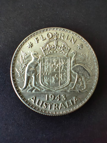 Australia 1943 2/- Florin Silver Coin Fine Condition