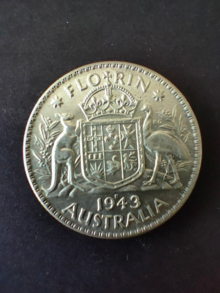 Australia 1943S 2/- Florin Silver Coin Very Fine Condition