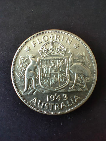Australia 1943S 2/- Florin Silver Coin Fine Condition