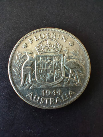 Australia 1944 2/- Florin Silver Coin Fine Condition