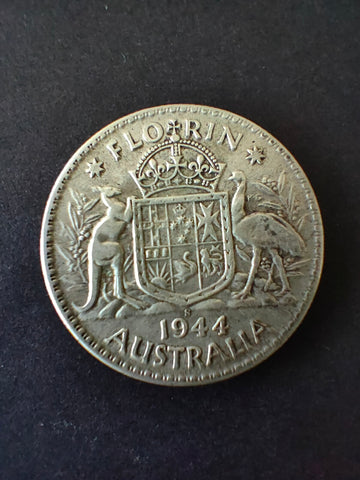 Australia 1944S  2/- Florin Silver Coin Fine Condition