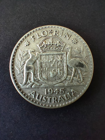 Australia 1945 2/- Florin Silver Coin Fine Condition