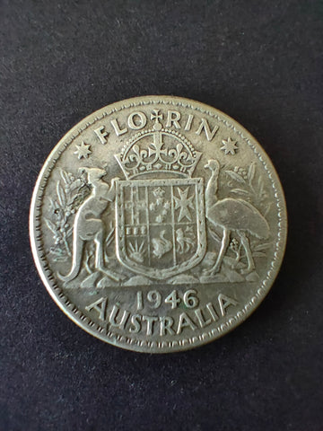 Australia 1946 2/- Florin Silver Coin Fine Condition