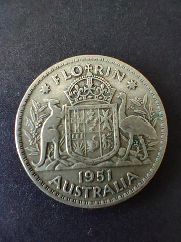 Australia 1951 2/- Florin Silver Coin Fine Condition