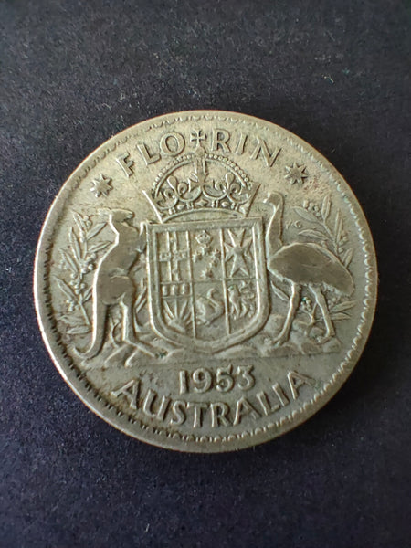 Australia 1953 2/- Florin Silver Coin Very Fine Condition