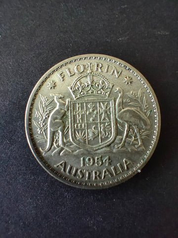 Australia 1954 2/- Florin Silver Coin Very Fine Condition