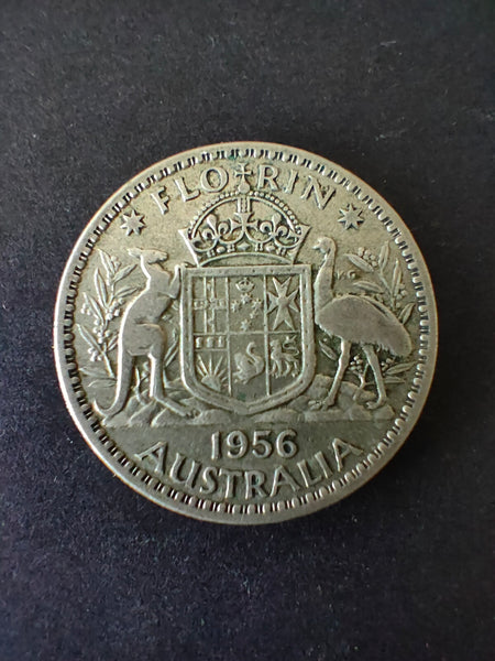 Australia 1956 2/- Florin Silver Coin Very Fine Condition