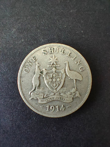 Australia 1914 1/- One Shilling Silver Coin Very Good Condition