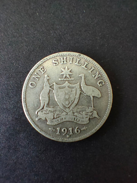 Australia 1916 1/- One Shilling Silver Coin Fine Condition
